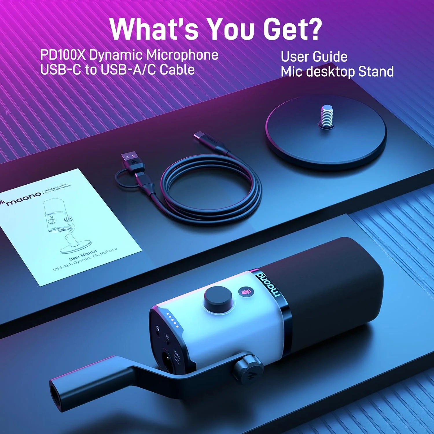 Maono PD100X RGB USB/XLR Dynamic Microphone for Game Streamers (Black) - Image 9