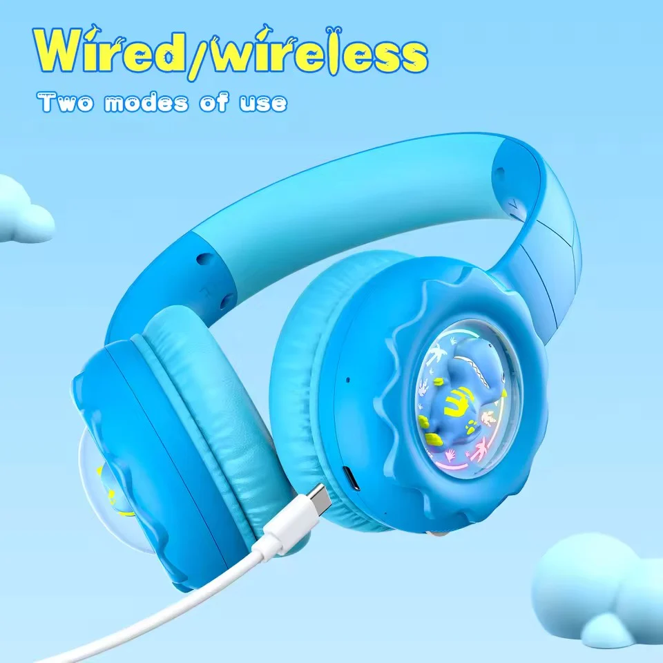 Onikuma B30 Little Dinosaur Ear Wireless Headset with 85dB Kids Ear Protection (Blue) - Image 5