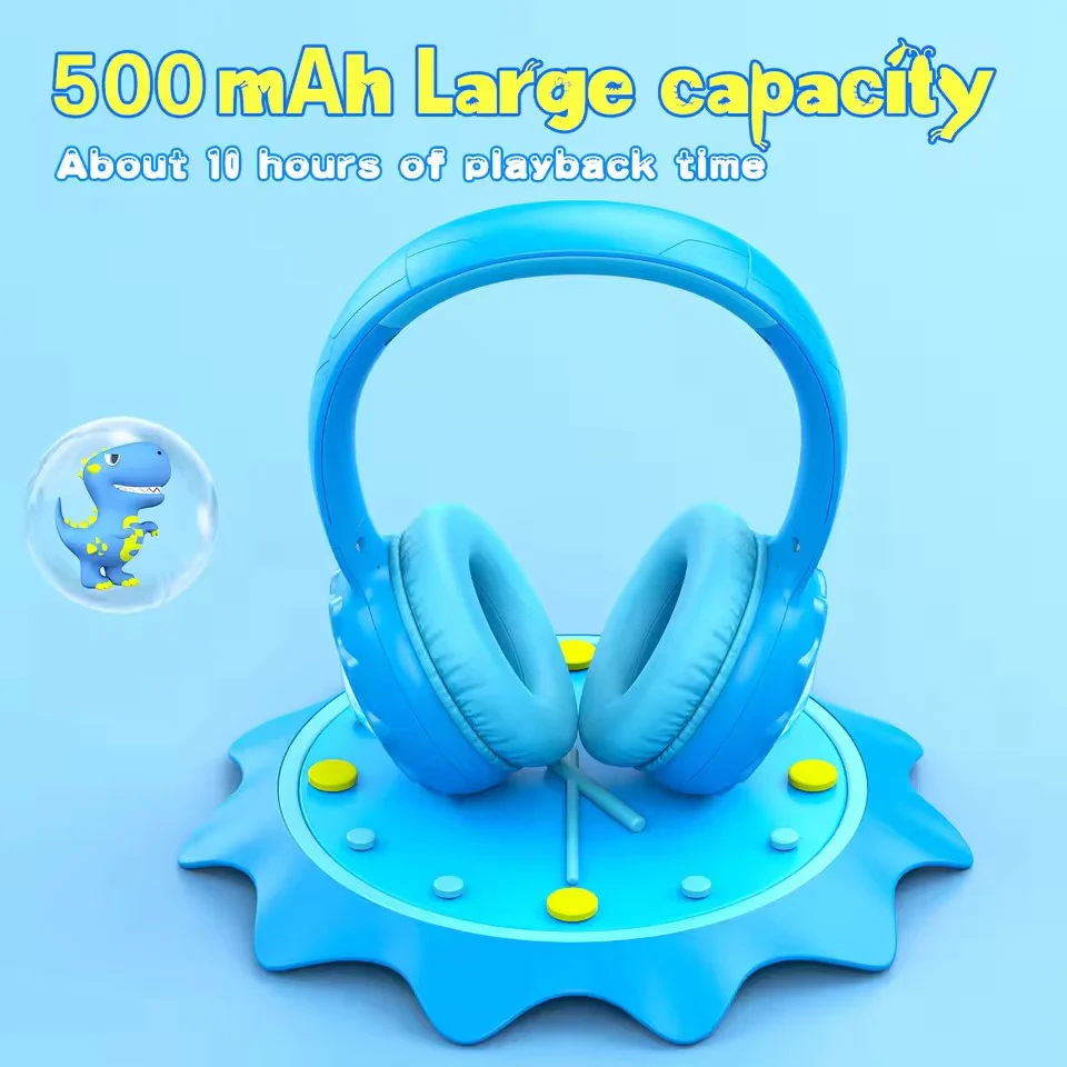 Onikuma B30 Little Dinosaur Ear Wireless Headset with 85dB Kids Ear Protection (Blue) - Image 6
