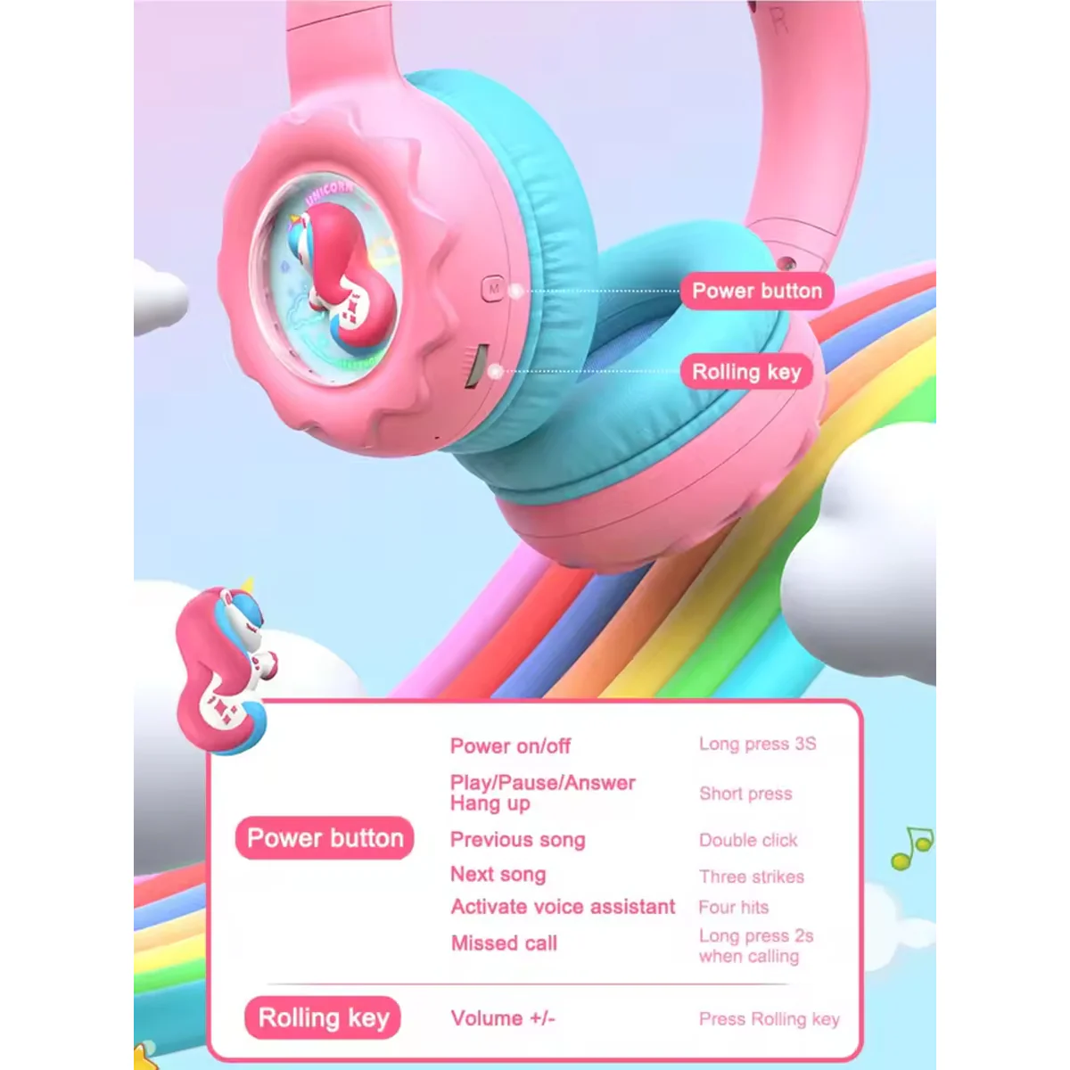 Onikuma B30 Unicorn Ear Wireless Headset with 85dB Kids Ear Protection (Pink) - Image 6